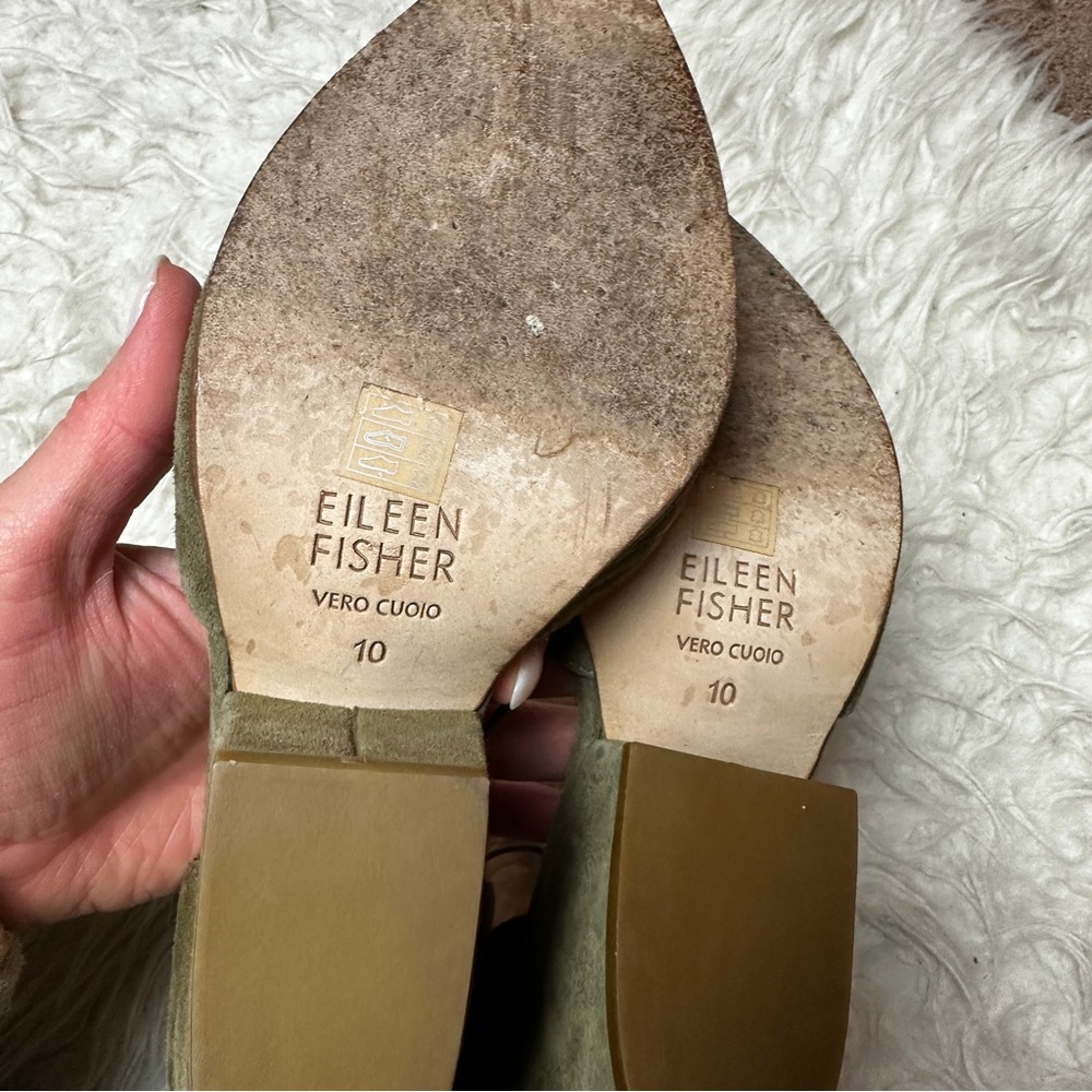 Eileen Fisher green suede wedge heels strappy size 10 - Picture 4 of 5